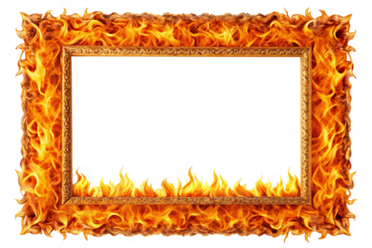 Burning fire flames frame border png