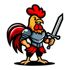 a rooster with a sword and a sword