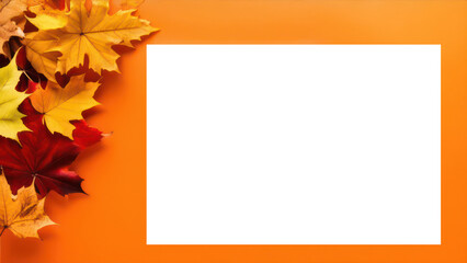 White sheet on an yellow background with autumn leaves