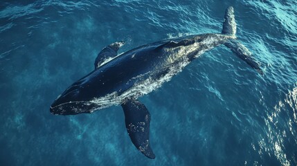 Fototapeta premium A majestic whale swimming gracefully in deep blue ocean waters.
