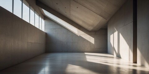 Obraz premium Bright modern abstract architectural interior with concrete angles and sunlight.
