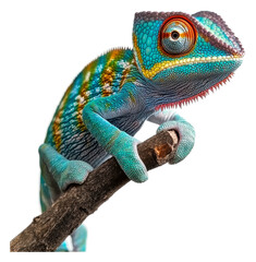 Obraz premium PNG Colorful chameleon perched on a stick in nature