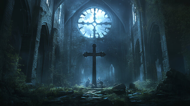 cross in curch old architecture interior
