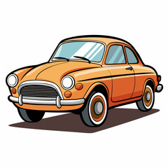 Obraz premium Cartoon illustration of a vintage orange car