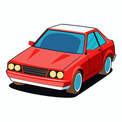 Red Car with White Roof and Blue Windows