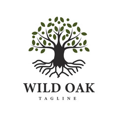 Obraz premium Wild Oak Logo Design silhouette of a sturdy oak tree with deep roots