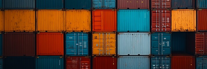 Fototapeta premium A colorful arrangement of shipping containers stacked for transport and storage.