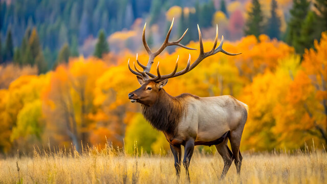 Fototapeta Autumnal forest with vibrant foliage in the background  likely a mountainous or woodland environment.