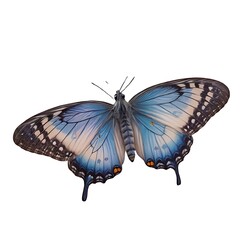 A delicate butterfly with intricately patterned wings rests gracefully on a white flower. The soft background blends pastel colors, highlighting the butterfly&rsquo;s elegant details. 