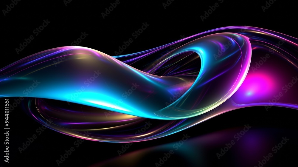 Aufkleber Futuristic Abstract Curves with Iridescent Glow on Dark Background