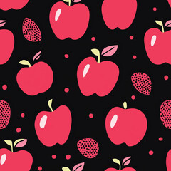 Red and black flat design seamless pattern with apples
