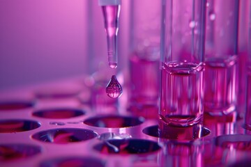 A drop of liquid is falling into a glass tube