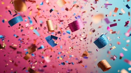 Fototapeta premium vibrant party poppers bursting with confetti, symbolizing a joyous celebration idea banner