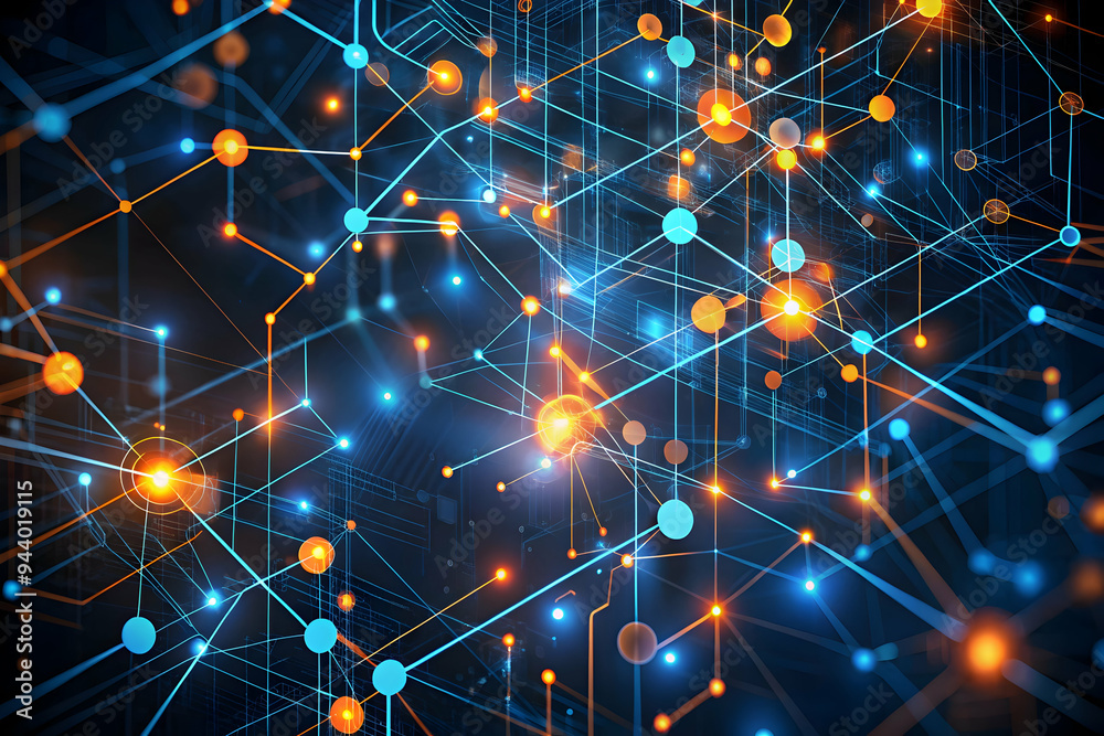 Poster neural network nebula: a vibrant, high-tech abstract of interconnected nodes and pathways, symbolizi