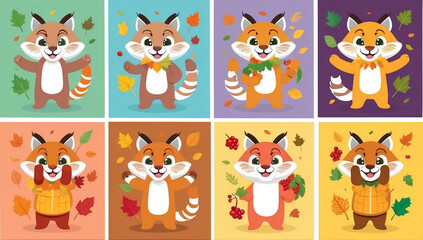 Fototapeta premium sticker set, different cute funny cartoon lynx