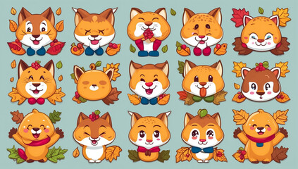 Obraz premium sticker set, different cute funny cartoon lynx