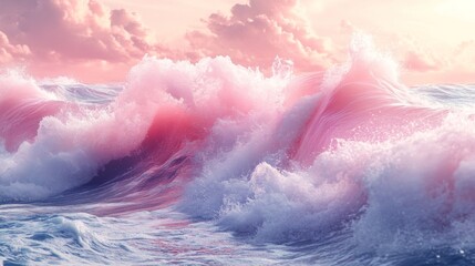 Fototapeta premium Pink Ocean Waves at Sunset