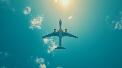 Airplane Soaring through Clear Sky