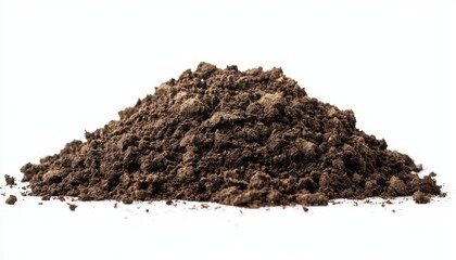 Creative Abstract Soil Heap: Isolated Black Earth on White Background for Agriculture and Gardening Concepts. Soft Fertile Soil for Planting Vegetables, Flowers, and Fruits. Minimalist Composition wit