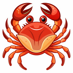 Cartoon illustration of a smiling red crab with claws and eight legs