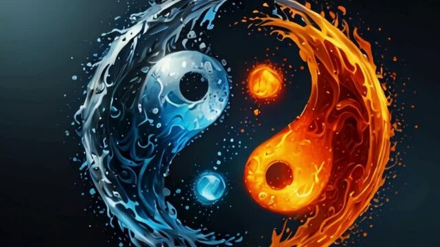 Yin Yang Symbol with Water and Fire