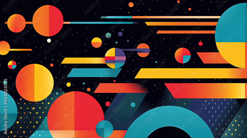 Poster Abstract background with geometric shapes in retro minimalistic style with bright colors