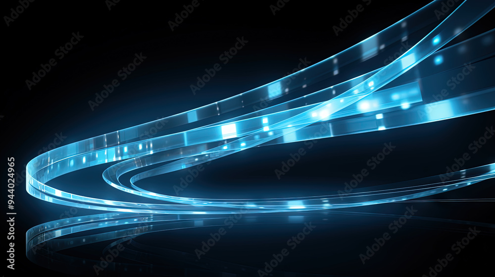 Poster abstract blue neon light trails and digital waves on dark background for tech and business design th