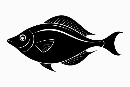recommend clip art: Flounder fish silhouette black vector art illustration