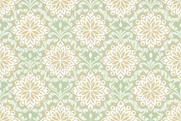Elegant Floral Damask Pattern: Intricate green and white floral design, perfect for wallpaper, textile, or stationery. This elegant pattern adds a touch of sophistication to any project.