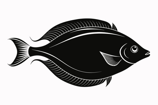 recommend clip art: Flounder fish silhouette black vector art illustration