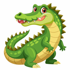 Fototapeta premium Cartoon illustration of a green crocodile with a yellow belly and white teeth
