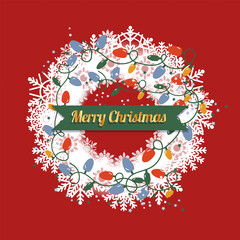 merry christmas holiday festive , winter wreath snowflakes ornament , new year celebrate card, traditions