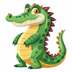 Cartoon Illustration of a Friendly Green Crocodile