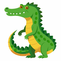 Fototapeta premium Cartoon Illustration of a Green Crocodile with Yellow Stripes