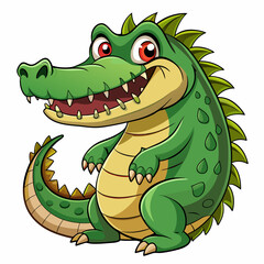 Naklejka premium Cartoon Crocodile with Spiky Back and Open Mouth Smiling