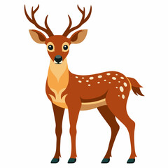 A Spotted Deer with Large Antlers Stands on White Background