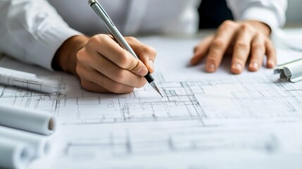 An architect diligently drafts a building's floor plan, meticulously crafting a blueprint on paper. This intricate design serves as a comprehensive guide for engineers to construct the structure
