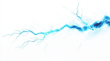 Obraz premium Electric blue lightning bolt cutting through a pure white background with glowing energy tendrils branching out.