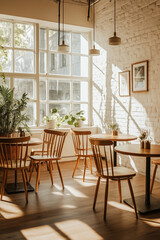 interior design of bright cafe with bright cozy environment