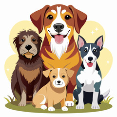 A Group of Four Dogs Sitting Together in the Grass