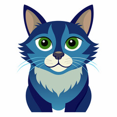 Fototapeta premium Blue Cat with Green Eyes Looking Straight Ahead