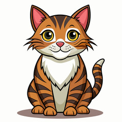 Obraz premium A Cartoon Tabby Cat Sitting with a White Chest and a Swirling Tail