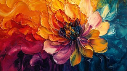 Colorful Abstract Flower Oil Painting