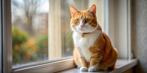Ginger Cat Gazing Through Window - A Portrait of Curiosity, Captured in a Close-up Composition, Focusing on the Cat's Face and