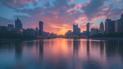 Fototapeta premium Sunset over a City Skyline