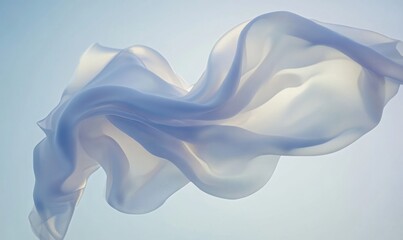 Obraz premium Ethereal Flying White Silk: Abstract Elegance for Luxury Marketing. Graceful Fabric Motion Capturing Freedom and Purity. Minimalist Artistic Template with Copy Space for High-End Graphic Design, Web B