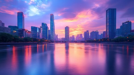 Sunset over Modern Cityscape