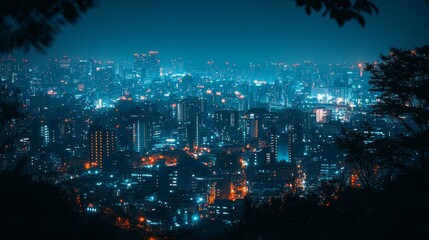 Cityscape at Night with Vibrant Neon Lights