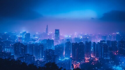 Fototapeta premium Misty Urban Skyline at Night