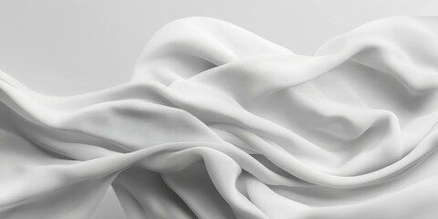 Obraz premium Ethereal Flying White Silk: Abstract Elegance for Luxury Marketing. Graceful Fabric Motion Capturing Freedom and Purity. Minimalist Artistic Template with Copy Space for High-End Graphic Design, Web B